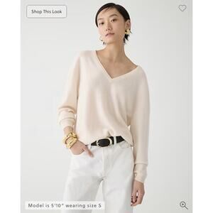 J. Crew Cream Cashmere Relaxed V-neck Sweater Small Minimalist Quiet Luxury Soft
